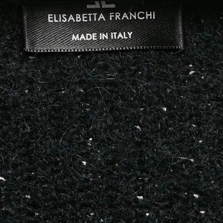 Pre Owned Elisabetta Franchi Black Wool Blend Knit Double Breasted Mini Dress L