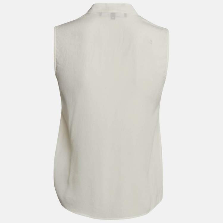 Pre Owned Elisabetta Franchi White Crepe V-Neck Bow Detail Top M