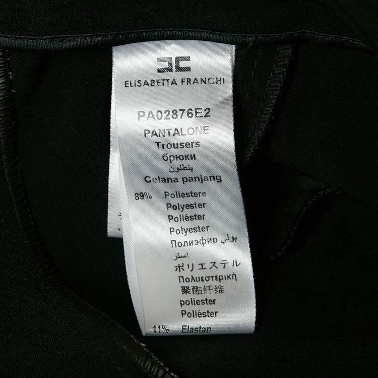 Pre Owned Elisabetta Franchi Black Contrast Trim Crepe Embellished Belt Pants M