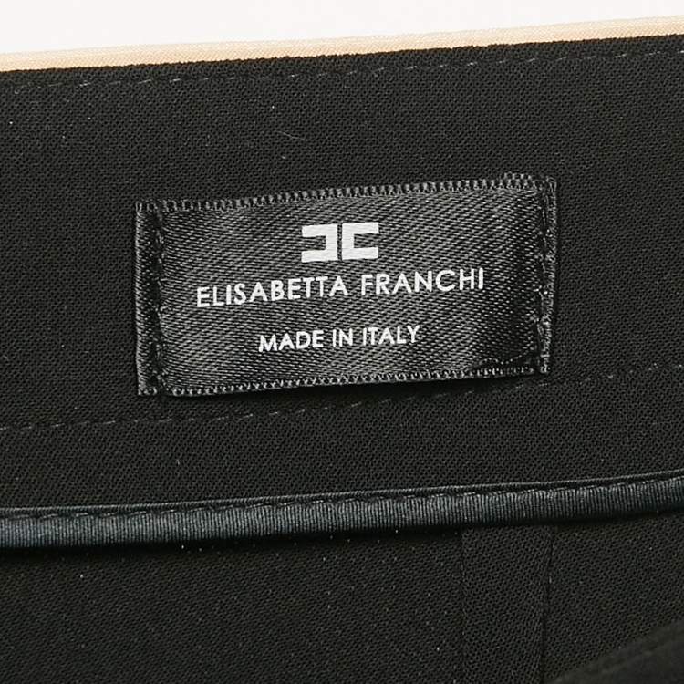 Pre Owned Elisabetta Franchi Black Contrast Trim Crepe Embellished Belt Pants M