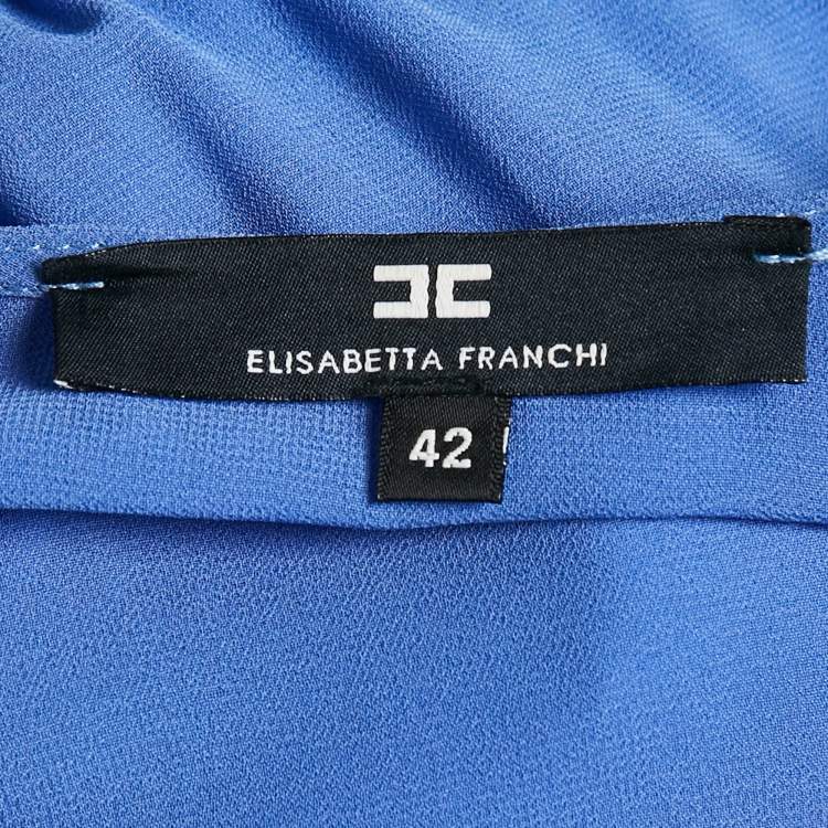 Pre Owned Elisabetta Franchi Blue Crepe Detachable Fringed Skirt Mini Dress M