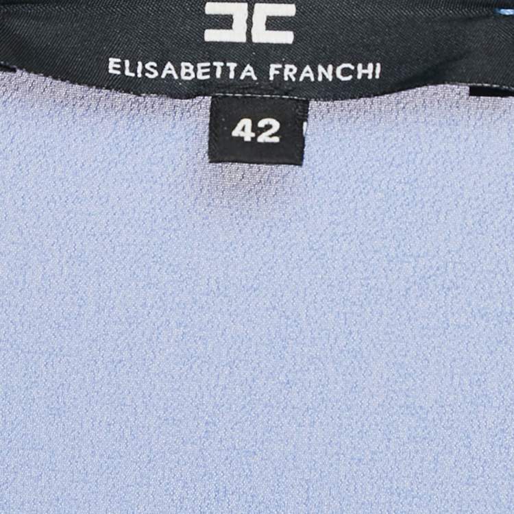 Pre Owned Elisabetta Franchi Blue Crepe Detachable Fringed Skirt Mini Dress M
