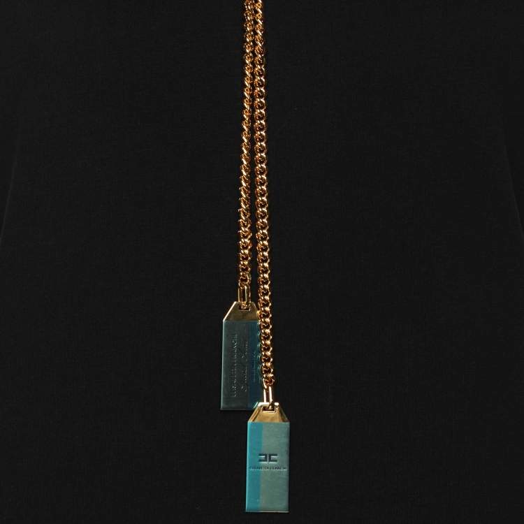 Pre Owned Elisabetta Franchi Black Cotton Round Neck Chain T-Shirt S