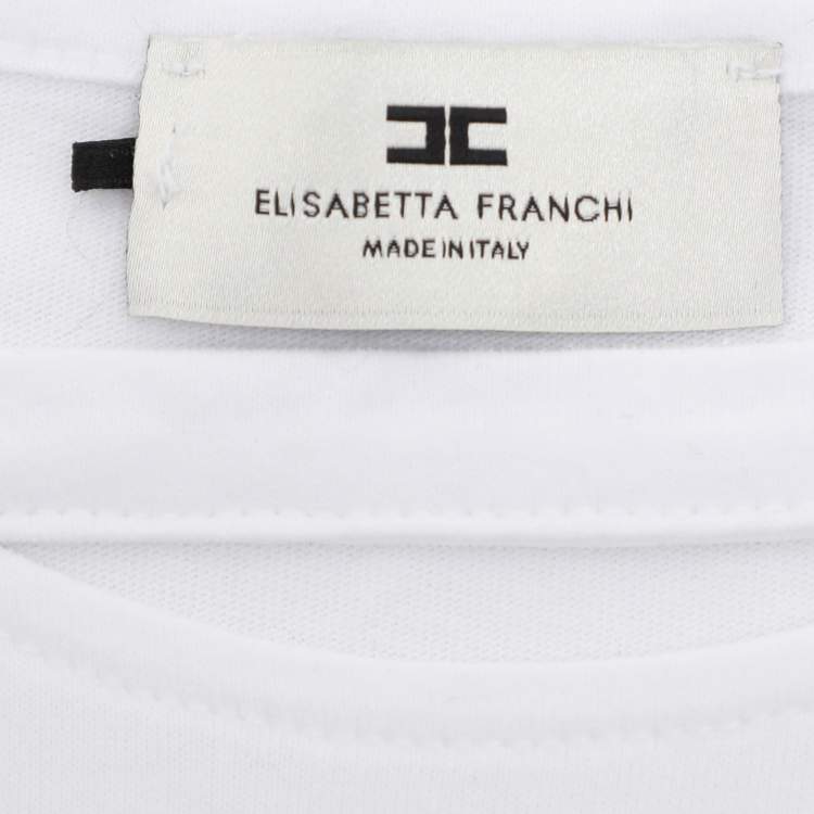 Pre Owned Elisabetta Franchi White Cotton Round Neck Chain T-Shirt S