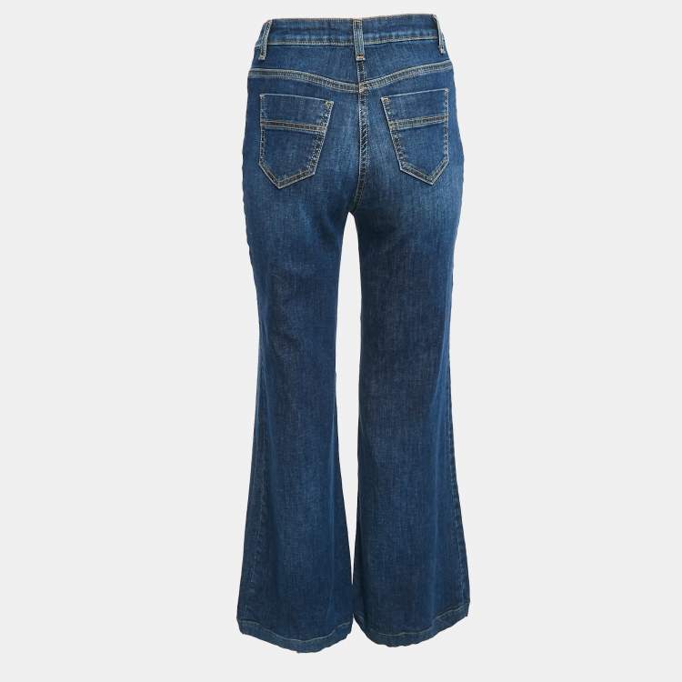Pre Owned Elisabetta Franchi Blue Washed Denim Embellished Button Jeans S Waist 26"