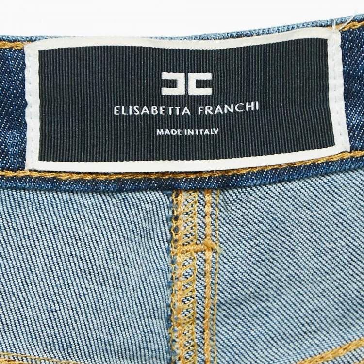 Pre Owned Elisabetta Franchi Blue Washed Denim Embellished Button Jeans S Waist 26"