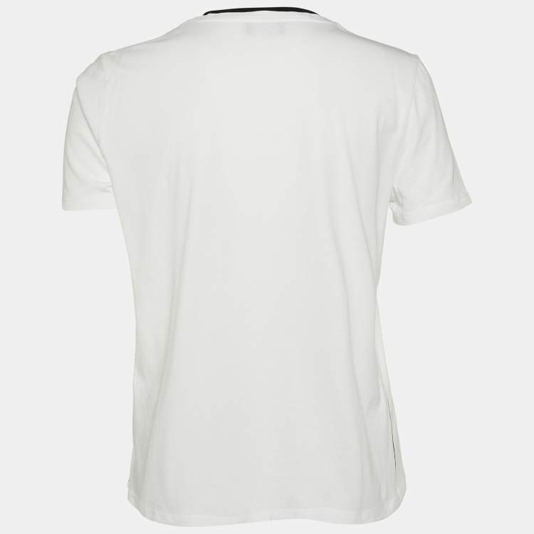 Pre Owned Elisabetta Franchi White Printed Cotton Crew Neck T-Shirt L