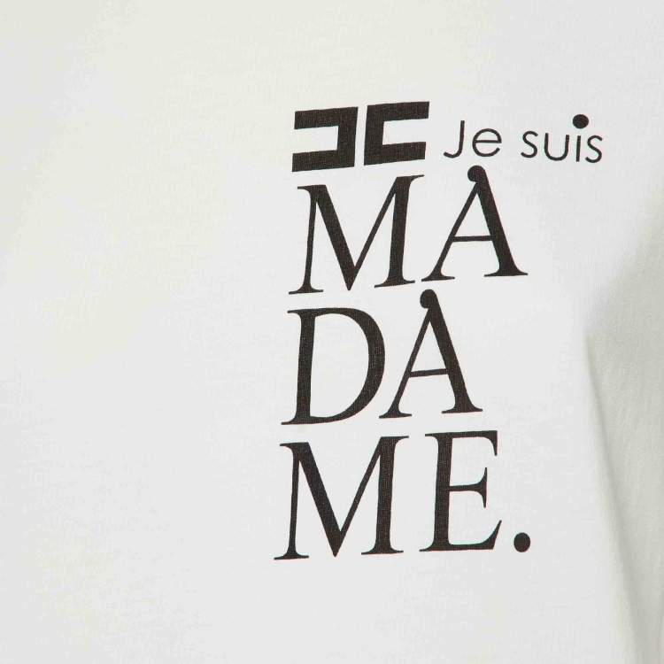 Pre Owned Elisabetta Franchi White Printed Cotton Crew Neck T-Shirt L