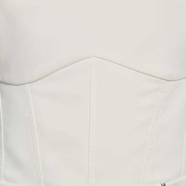 Pre Owned Elisabetta Franchi White Crepe One-Shoulder Short Dress M