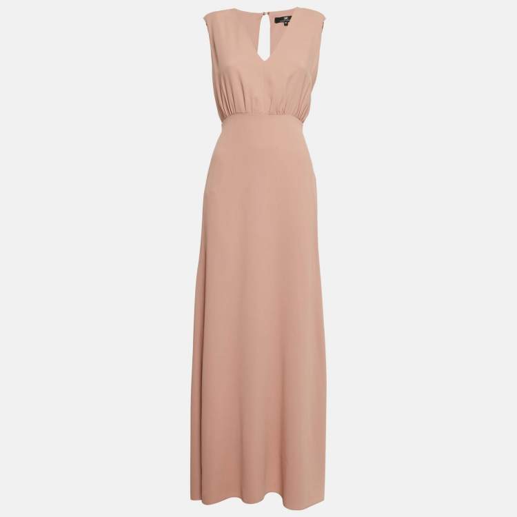 Pre Owned Elisabetta Franchi Beige Crepe Sleeveless Maxi Dress M