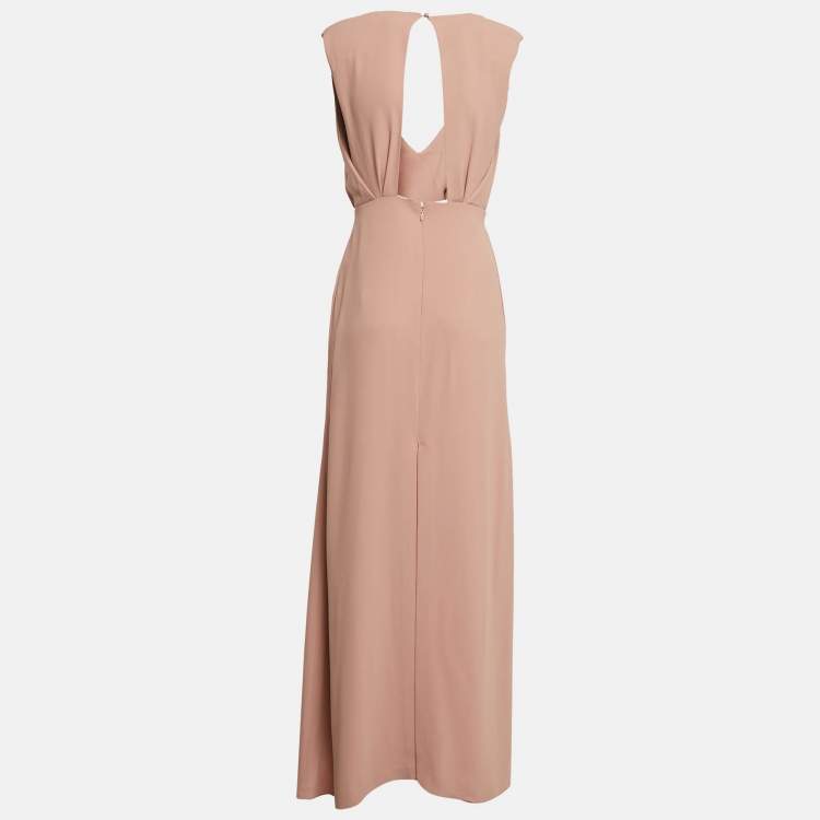 Pre Owned Elisabetta Franchi Beige Crepe Sleeveless Maxi Dress M