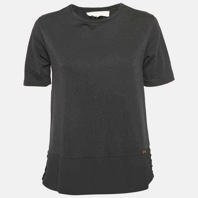 Pre Owned Elisabetta Franchi Black Chiffon and Jersey Lace-Up Detail Top S