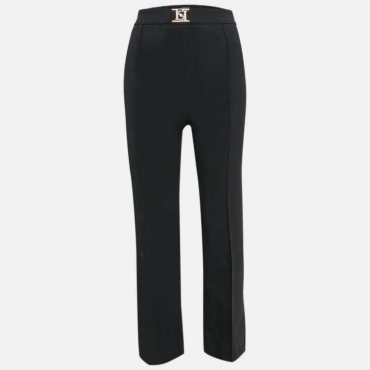 Pre Owned Elisabetta Franchi Black Logo Detail Waist Jersey Trousers S