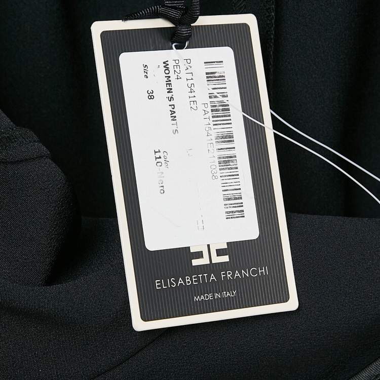 Pre Owned Elisabetta Franchi Black Logo Detail Waist Jersey Trousers S