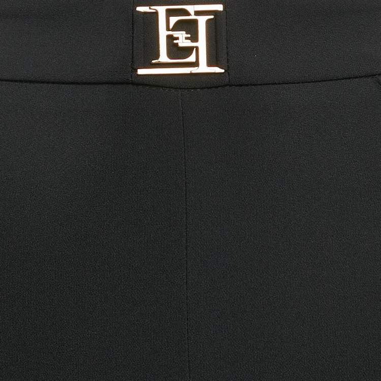 Pre Owned Elisabetta Franchi Black Logo Detail Waist Jersey Trousers S