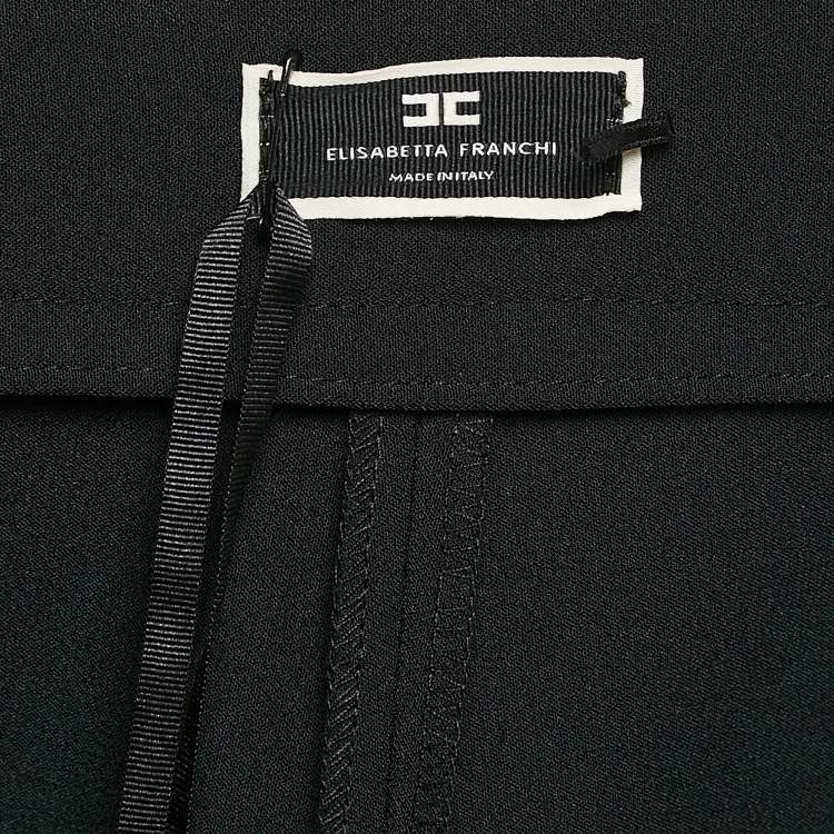 Pre Owned Elisabetta Franchi Black Logo Detail Waist Jersey Trousers S