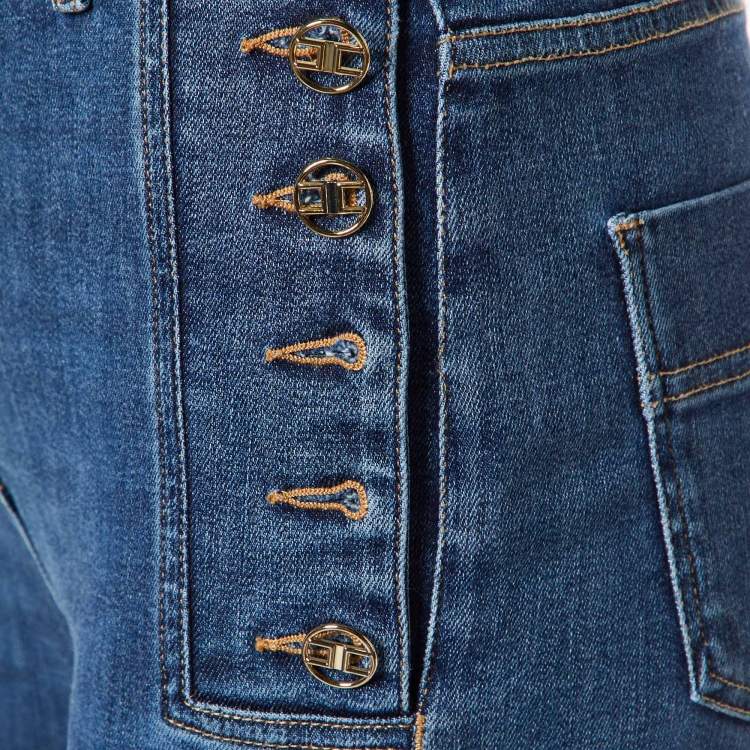Pre Owned Elisabetta Franchi Blue Denim Button Detail Jeans M Waist 28"