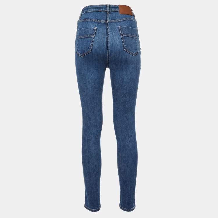 Elisabetta Franchi Blue Denim Button Detail Jeans M Waist 28