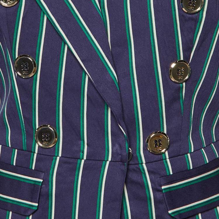 Pre Owned Elisabetta Franchi Navy Blue Striped Button Detail Blazer M