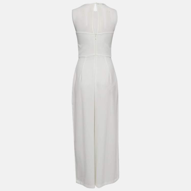 Pre Owned Elisabetta Franchi White Crepe Sleeveless Jumpsuit S