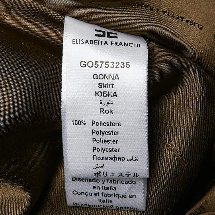 Pre Owned Elisabetta Franchi Olive Green Crepe Box Pleated Midi Skirt M