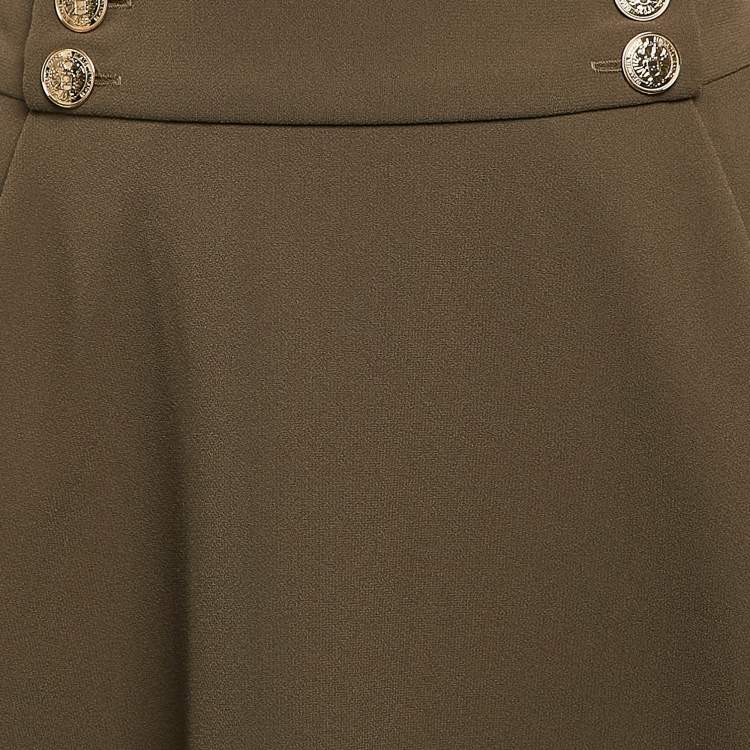 Pre Owned Elisabetta Franchi Olive Green Crepe Box Pleated Midi Skirt M