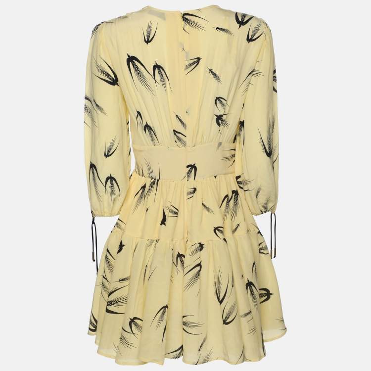 Pre Owned Elisabetta Franchi Yellow Silk Mini Long Sleeve Dress S