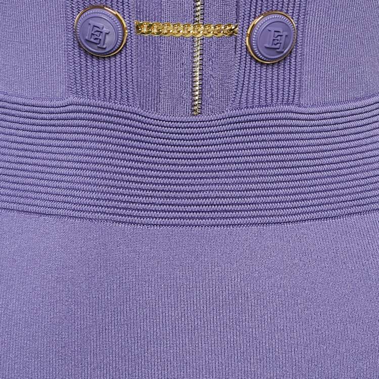 Pre Owned Elisabetta Franchi Lavender Chain Link Stretch Knit Sheath Dress s