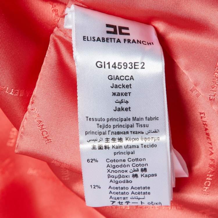 Pre Owned Elisabetta Franchi Pink Tweed and Crepe Chain Detail Jacket M
