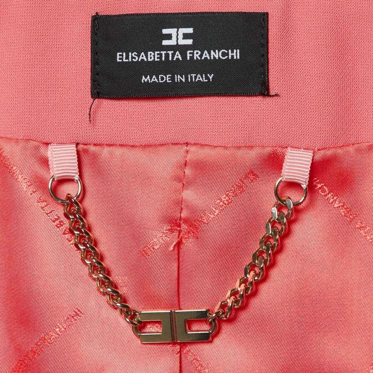 Pre Owned Elisabetta Franchi Pink Tweed and Crepe Chain Detail Jacket M