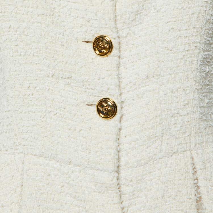 Pre Owned Elisabetta Franchi White Tweed Short Sleeve Peplum Jacket M