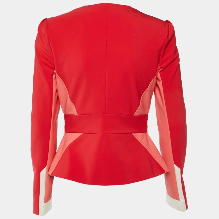 Pre Owned Elisabetta Franchi Red Crepe Paneled Peplum Jacket M