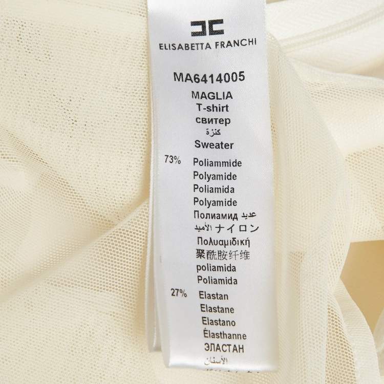 Pre Owned Elisabetta Franchi White Crepe and Mesh Crop Top L