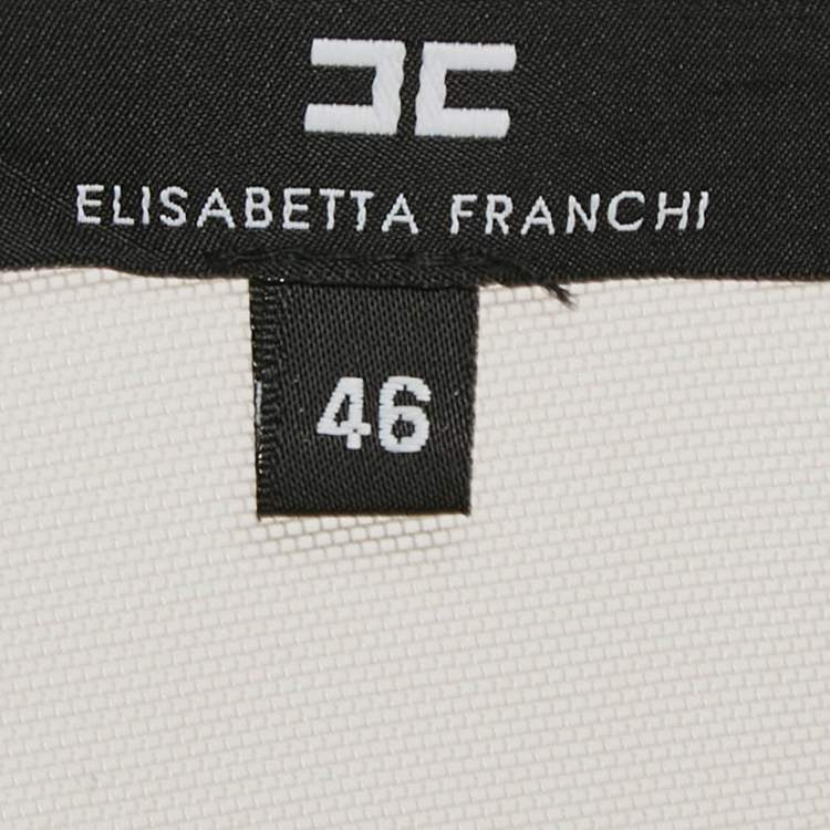 Pre Owned Elisabetta Franchi White Crepe and Mesh Crop Top L