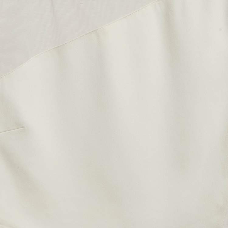 Pre Owned Elisabetta Franchi White Crepe and Mesh Crop Top L