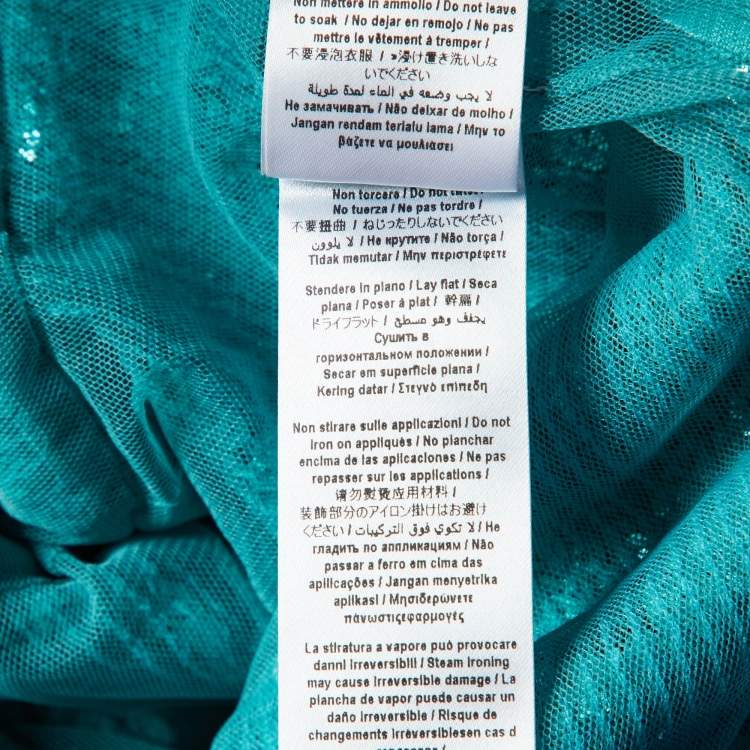 Pre Owned Elisabetta Franchi Blue Sequin Tulle Draped Midi Dress L