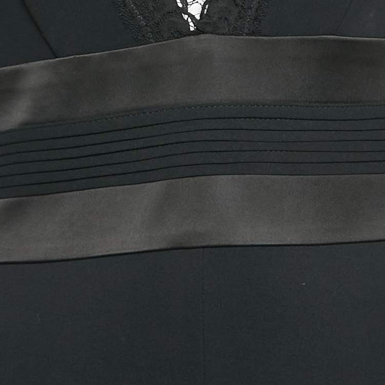 Pre Owned Elisabetta Franchi Black Lace Trim Jersey Plunging Neck Jumpsuit M