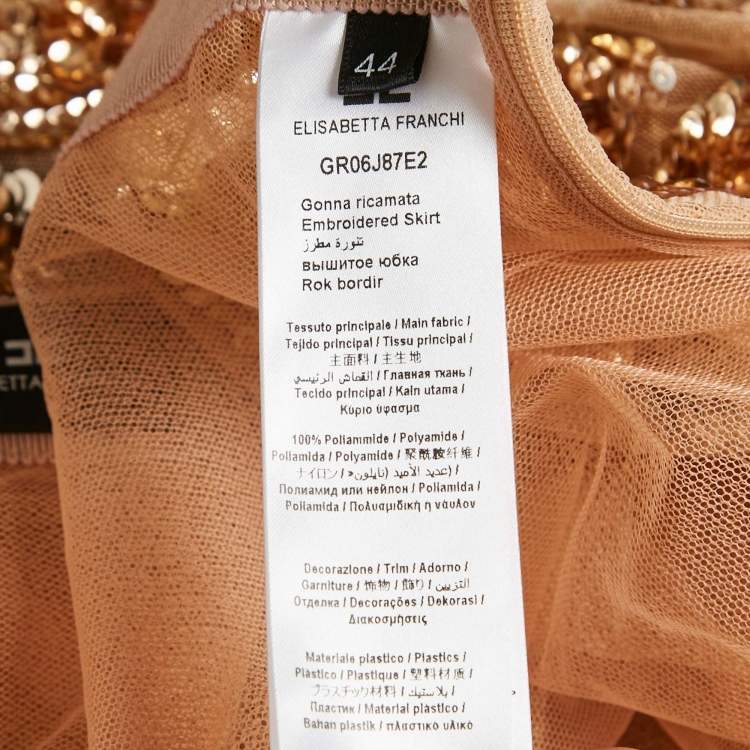 Pre Owned Elisabetta Franchi Beige Sequin Embellished Tulle Midi Skirt M
