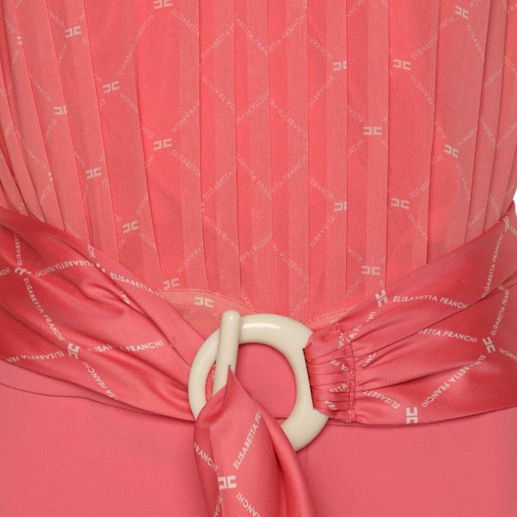 Pre Owned Elisabetta Franchi Coral Pink Polyester Belted Jumpsuit M