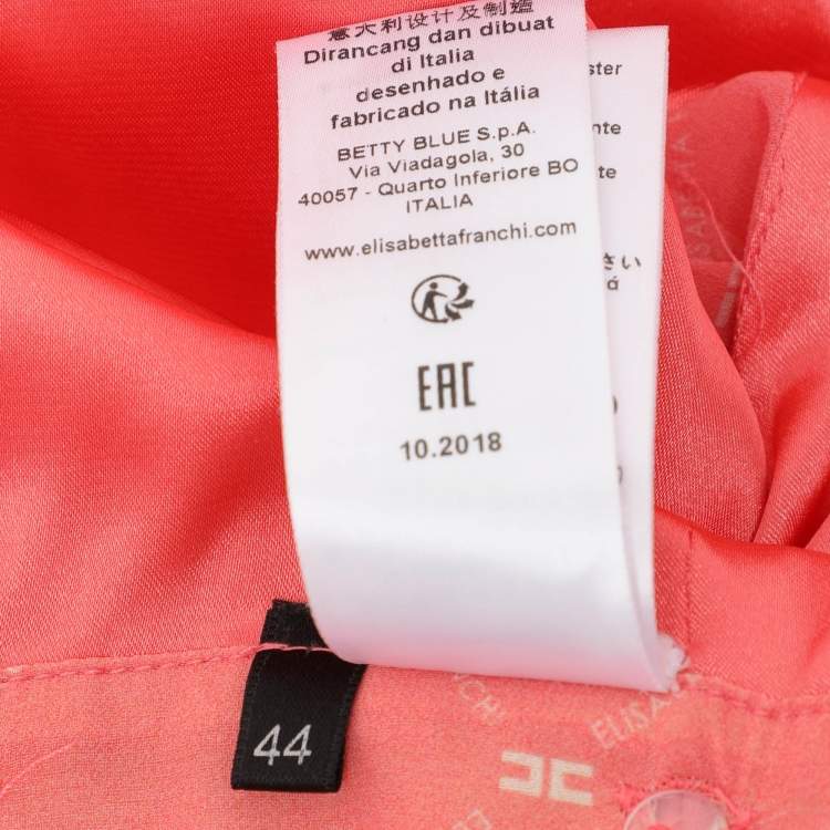 Pre Owned Elisabetta Franchi Coral Pink Polyester Belted Jumpsuit M
