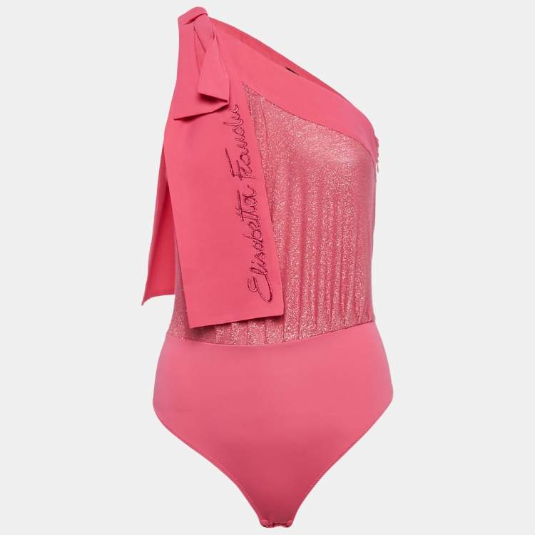 Pre Owned Elisabetta Franchi Pink Lurex Knit and Crepe Bodysuit S