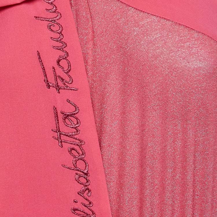 Pre Owned Elisabetta Franchi Pink Lurex Knit and Crepe Bodysuit S