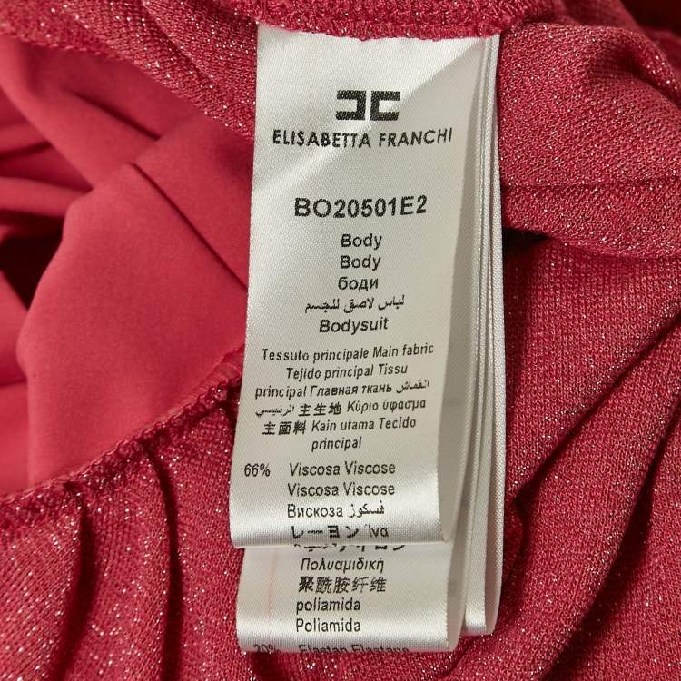 Pre Owned Elisabetta Franchi Pink Lurex Knit and Crepe Bodysuit S