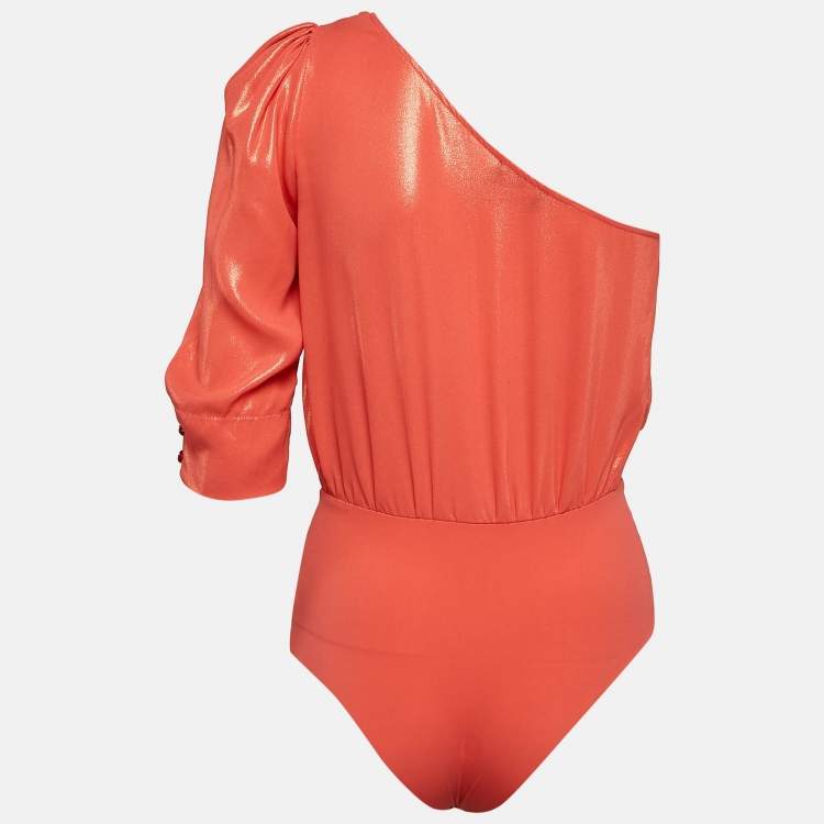 Pre Owned Elisabetta Franchi Lamé and Jersey One Shoulder Bodysuit S