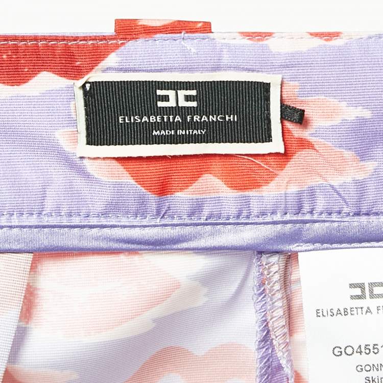 Pre Owned Elisabetta Franchi Lavender/Red Lips Print Synthetic Belted Mini Skirt S