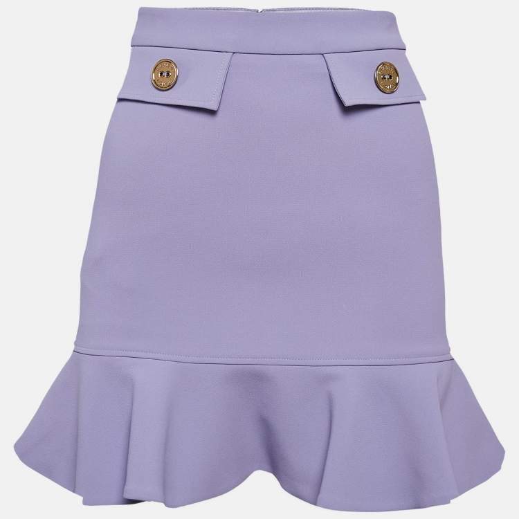 Pre Owned Elisabetta Franchi Purple Georgette Flounce Mini Skirt S