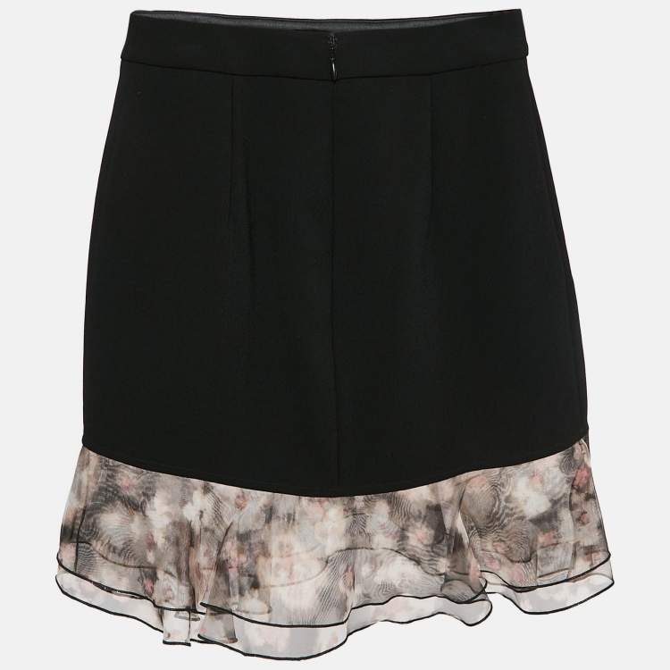 Pre Owned Elisabetta Franchi Black Organza Ruffled Crepe Mini Skirt S