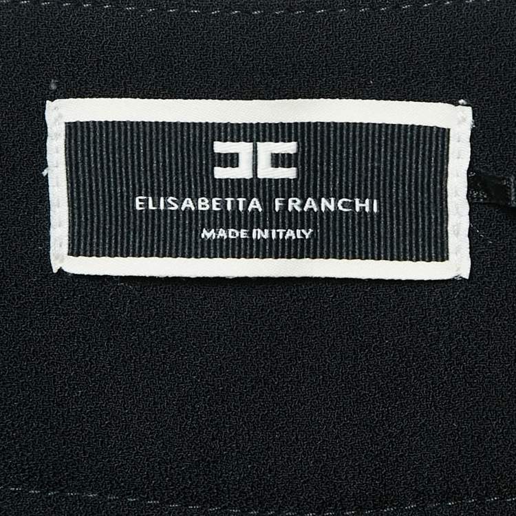 Pre Owned Elisabetta Franchi Black Crepe Pleated Chain Detail Trousers S