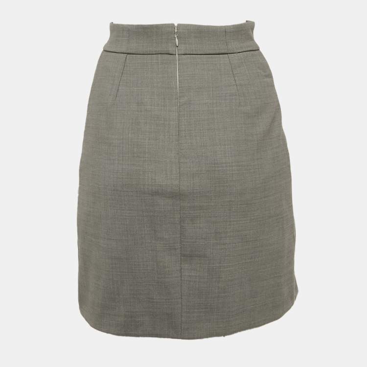 Pre Owned Elisabetta Franchi Grey Wool Blend Button Detail Mini Skirt S