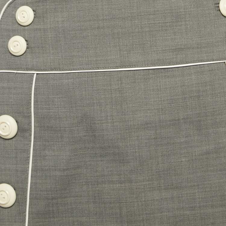 Pre Owned Elisabetta Franchi Grey Wool Blend Button Detail Mini Skirt S